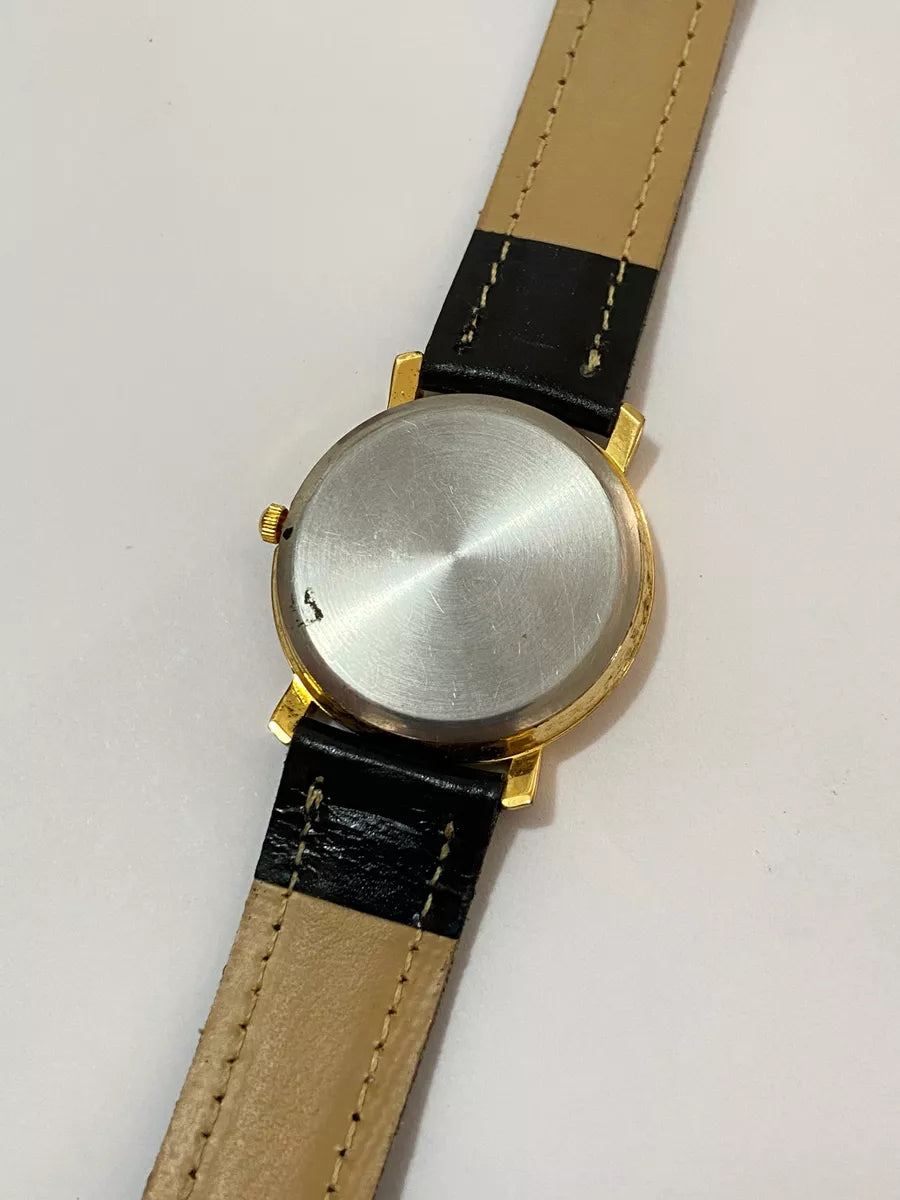 Relógio Antigo Cornavin Quartz Dourado Pulseira Couro Preta Dourado