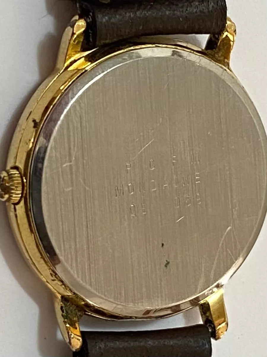 Relógio Antigo Technos Quartz Dourado Pulseira Couro Preta Dourado
