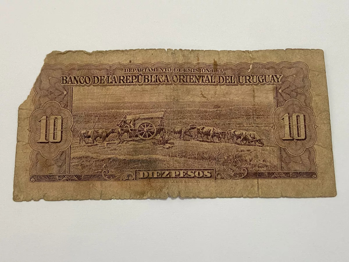 Cédula Antiga Uruguai 1939 10 Pesos