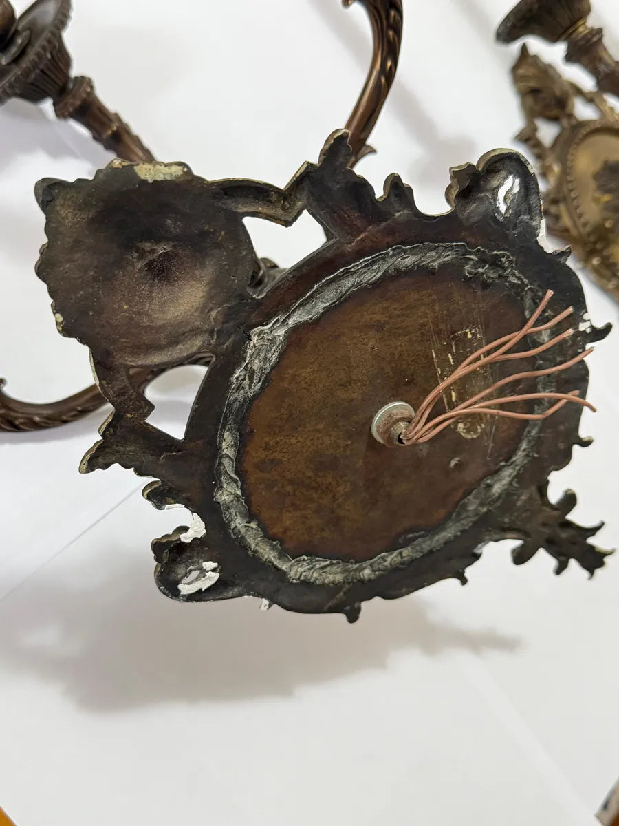 Par De Arandelas De Parede Antigas Bronze 3 Braços Luís XV