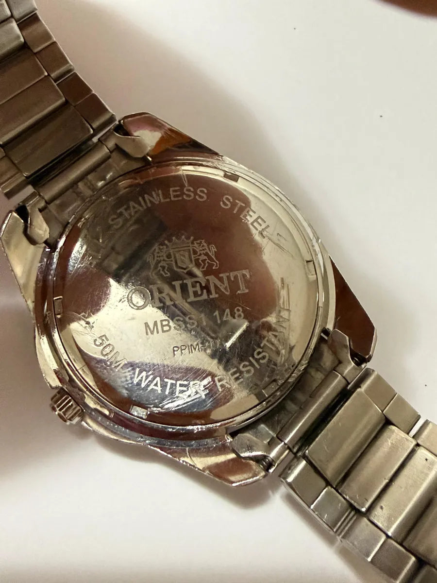 Relógio Antigo Orient Mbss1148 Aço Inox 50m Com Data Prateado