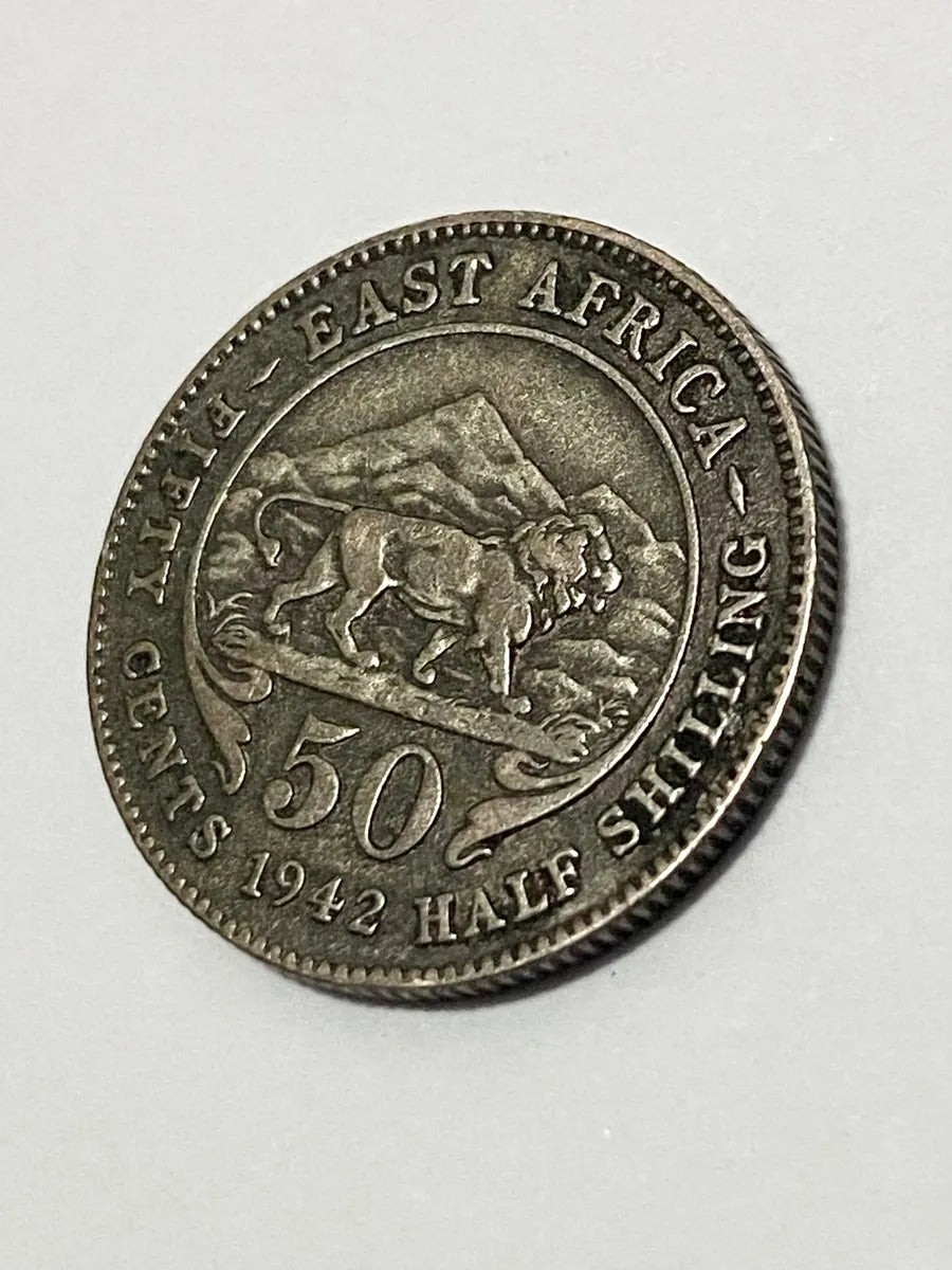Moeda Antiga De Prata Africa Oriental 1942 H 50 Cents Leão