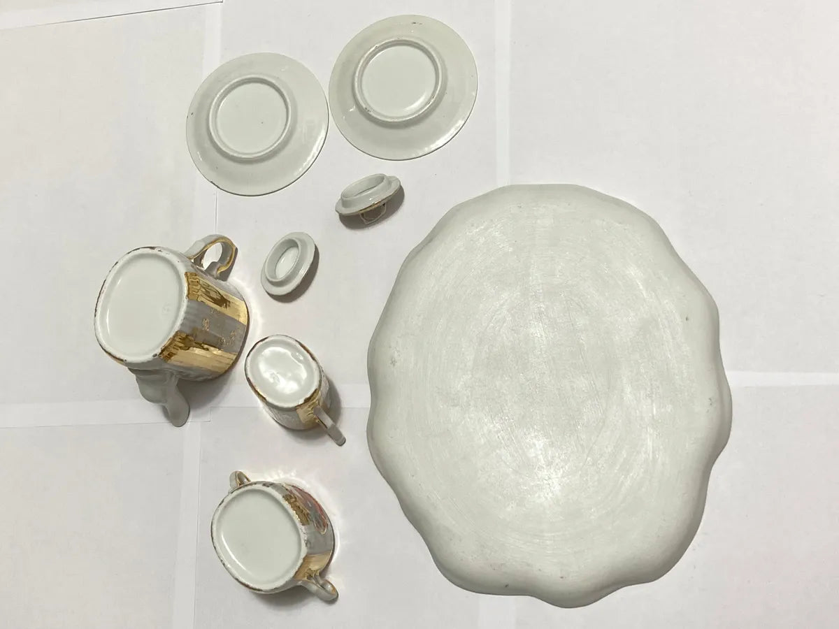 Jogo De Chá Antigo Porcelana Dourada Parabéns