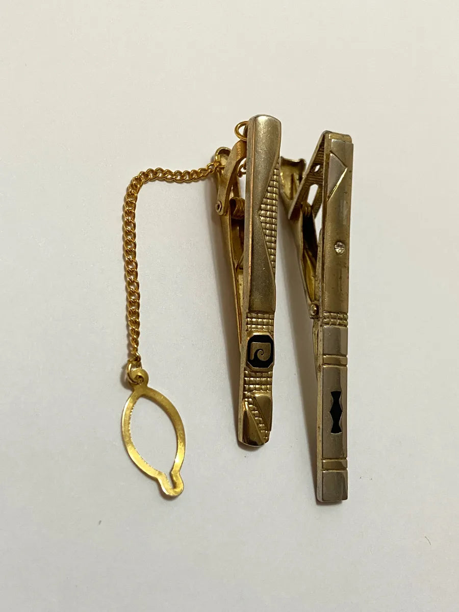 Prendedores De Gravata Antigos Dourado Banho Ouro 24k Dourado