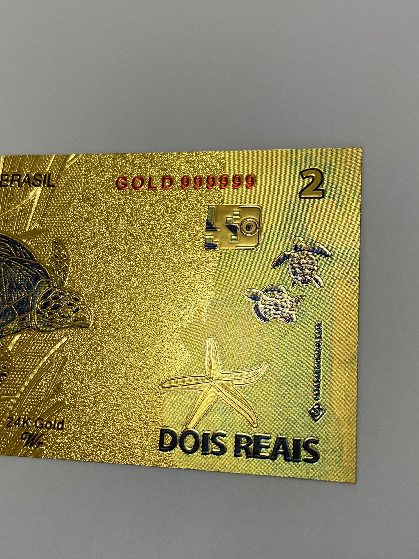 Cédula de 2 Reais Fantasia Banho Ouro 24K Colecionável