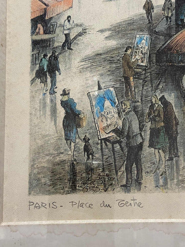 Quadro Antigo Gravura Paris Place Du Tertre - Ortiz Alfau