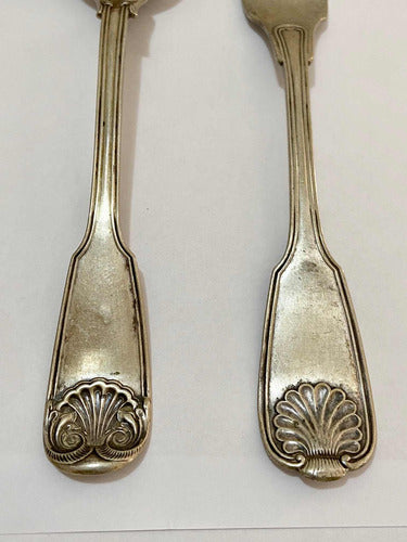 Antiga Colher E Garfo De Prata Com Marca