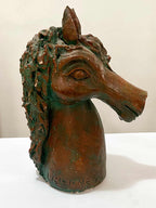 Escultura Antiga Cabeça De Cavalo Em Terracota Assinada