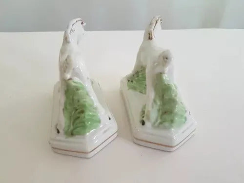 Par De Esculturas Antigas De Cavalinhos Em Porcelana