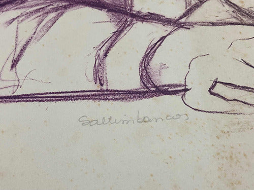 quadro gravura Antiga Circense Palhaço Saltimbancos Assinada 84