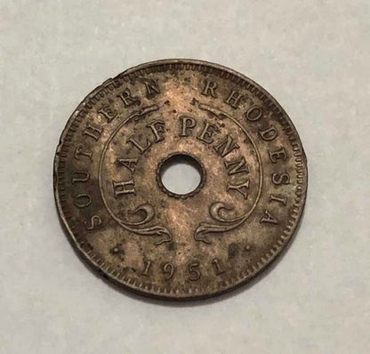 Antiga Moeda De Bronze 1951 Rodésia Do Sul 1/2 Pence