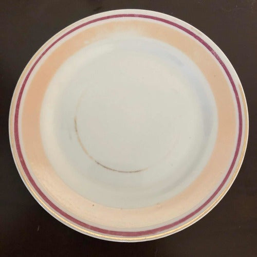 Antigo Prato Porcelana Com Marca Detalhes Rosa