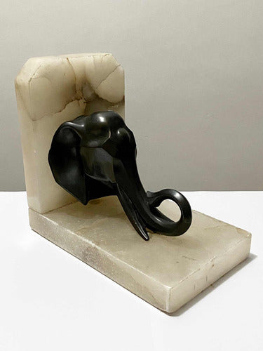 Antigo Aparador De Livros Elefante Em Bronze E Mármore