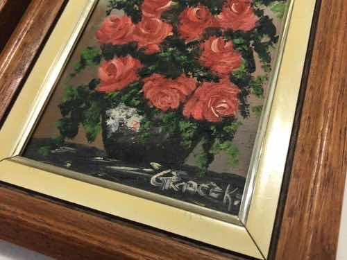 Quadros Antigos Pintura Vaso Flores Assinados