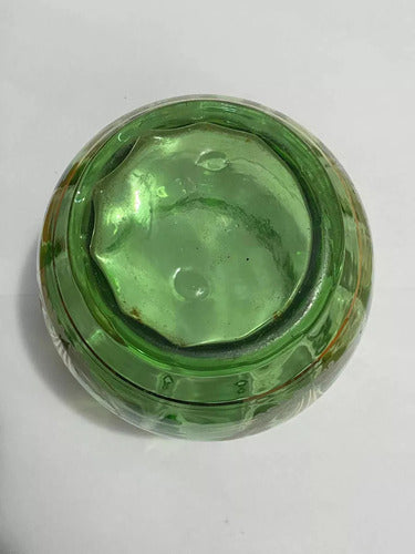 Vaso Antigo De Vidro Com Desenhos Cor Verde E Dourado
