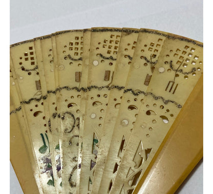 Antigo Leque Em Marfim Com Desenhos Lote