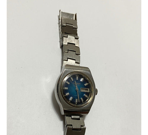 Relógio Antigo Citizen 21 Jewels Prata E Azul