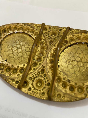 Fivela De Cinto Antiga Dourado Com Pedras Turquesa