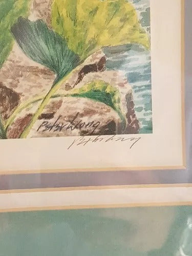 Antigo Quadro De Vidro Folhas E Cachoeira Bassett Fine Arte