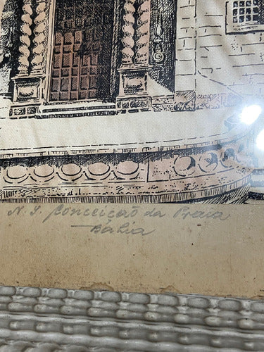 Quadro Antigo Pintura Sobre Seda Igreja Assinado Com Vidro