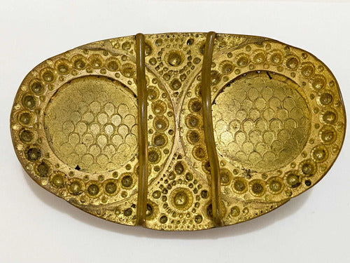 Fivela De Cinto Antiga Dourado Com Pedras Turquesa