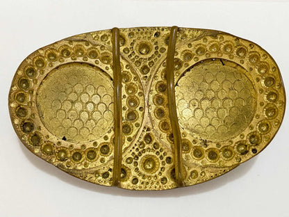 Fivela De Cinto Antiga Dourado Com Pedras Turquesa