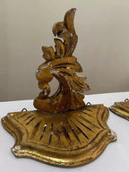 Peanha Antiga De Madeira / Suporte De Parede Par Dourado