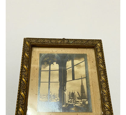 Mini Quadro Antigo Imagem Varanda Castelos Moldura Dourada