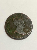 Antiga Moeda 1843 Espanha 8 Maravedis Rainha Isabela Ii