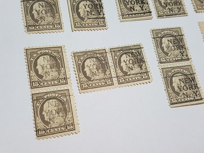 Selos Antigos Eua - 15 Cents New York N.y Benjamin Franklin