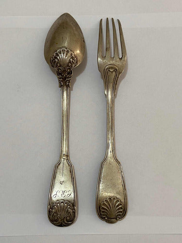 Antiga Colher E Garfo De Prata Com Marca