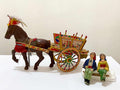 Antiga Mini Carroça Siciliana Com Cavalo E Figuras