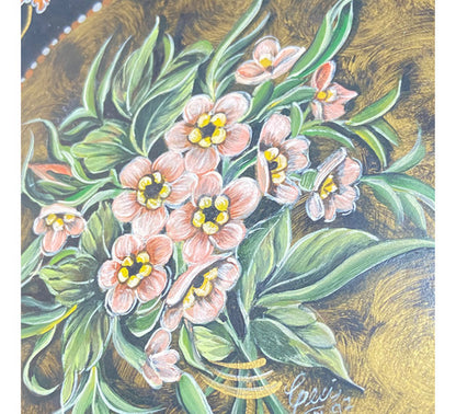 Prato Decorativo Em Cerâmica Pintura Flores Assinado Antigo