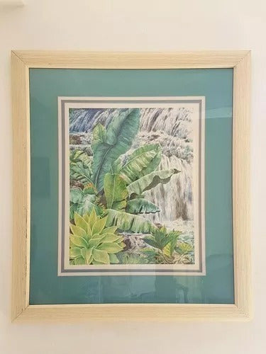 Antigo Quadro De Vidro Folhas E Cachoeira Bassett Fine Arte