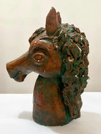 Escultura Antiga Cabeça De Cavalo Em Terracota Assinada