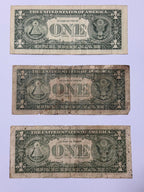 lote 3 cédulas antigas 1 dólar americano eua 1985 1988a 2009