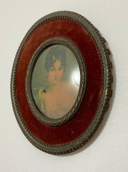 Quadro Oval Antigo Busto Feminino Europeu Assinado
