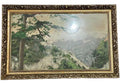 Quadro Antigo Montanhas Em Tecido - Moldura Dourada