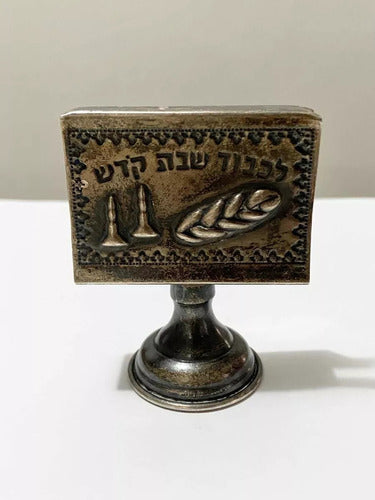 Porta Caixa Fósforo Antigo Prata Escrita Em Hebraico Shabat
