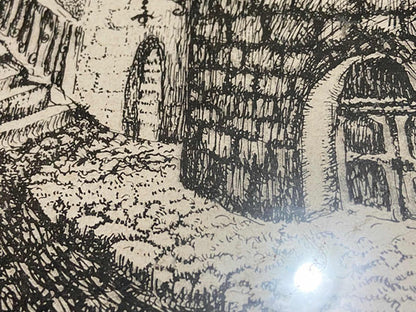 Quadro Antigo Em Nanquim - Rua De Pedra