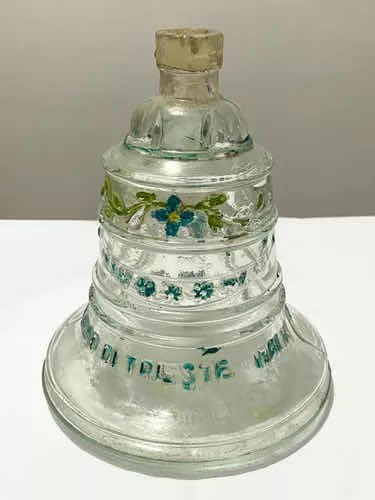 Garrafa Antiga De Vidro Em Formato De Sino Com Pintura