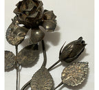Escultura Flor Rosa Espessurada Á Prata Antiga 28,5cm