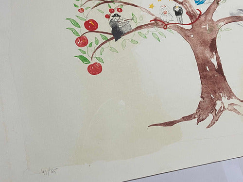 Quadro Gravura Antiga Árvore Da Vida Colorida E Assinada