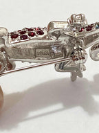 Broche Antigo Lagarto Prata Com Cristais Vermelhos Vienna