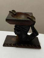 Antigo Colar Com Moeda E Escultura Madeira Nobre