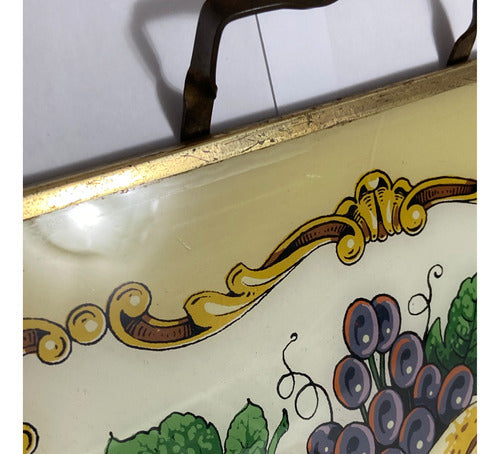 Bandeja Antiga Vidro Estrutura De Metal Anos 50 Tema Frutas