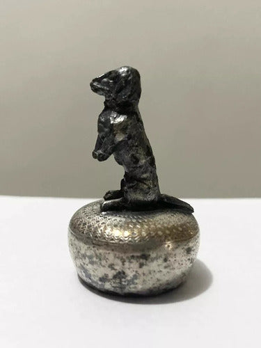 Escultura Mini Antiga Cachorro De Pé Cor Prata Áustria 1890