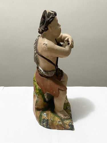 Escultura antiga querubim anjo em gesso policromado