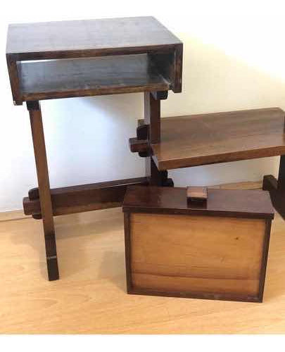 Antiga Mesa De Canto Lateral Madeira Nobre Com Gaveta