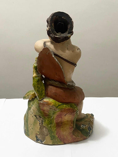 Escultura antiga querubim anjo em gesso policromado